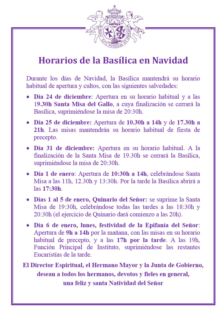 Santa Misa Del Gallo Y Horarios De Navidad En La Bas Lica De Jes S Del